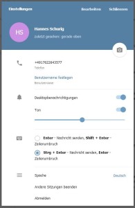 Das Bild zeigt die persönlichen Einstellungen des Telegram Web Messengers, hier kann viel konfiguriert werden
